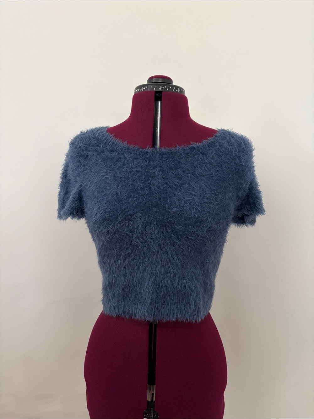 Alice + Olivia Fuzzy Short Sleeve Crop Top - Slate Blue